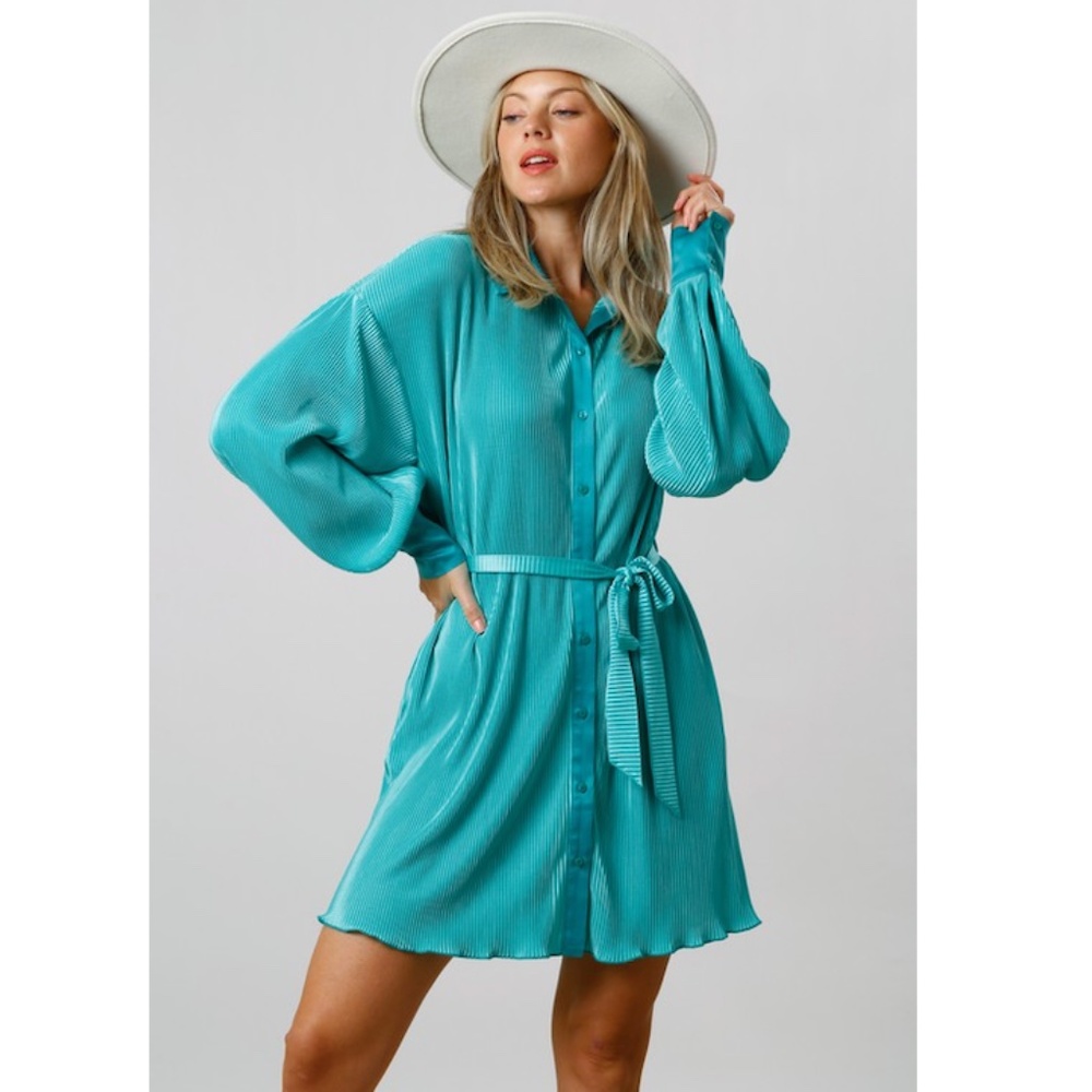 🎉The Vasia" Pleated Mini Dress With Waist Tie